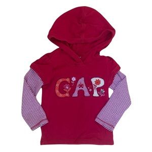 baby GAP Burgundy Lightweight Hoodie Floral Stripes Toddler 2T